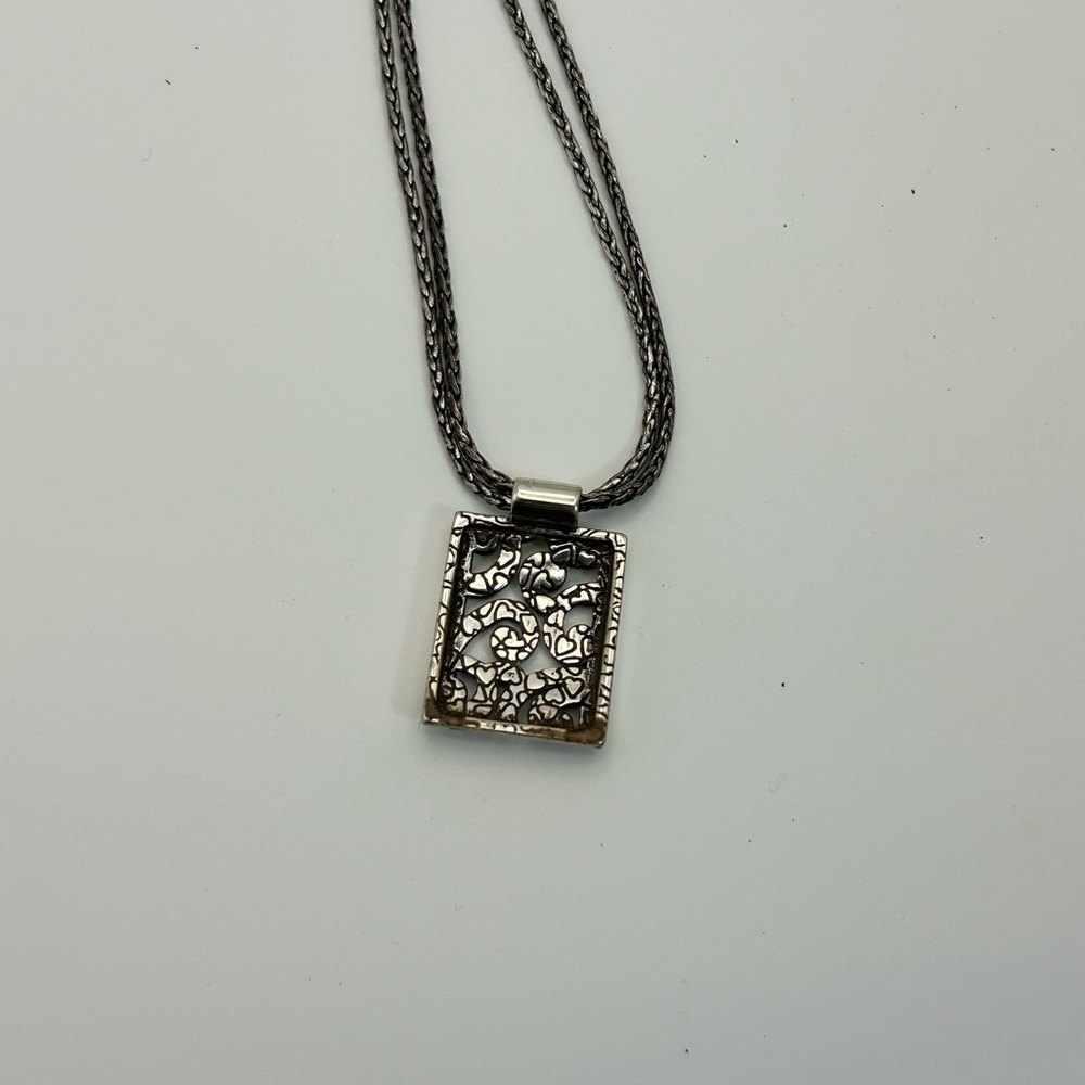 Brighton Deco Lace Pendant Necklace 17" Silver Plated Double Chain READ - Picture 9 of 11